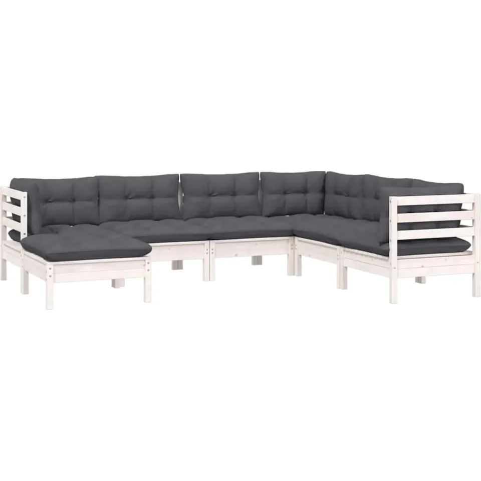 vidaXL 7-delige Loungeset met kussens massief grenenhout wit, foto 3