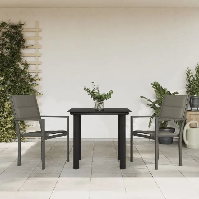 vidaXL 3-delige Tuinset textileen en staal zwart