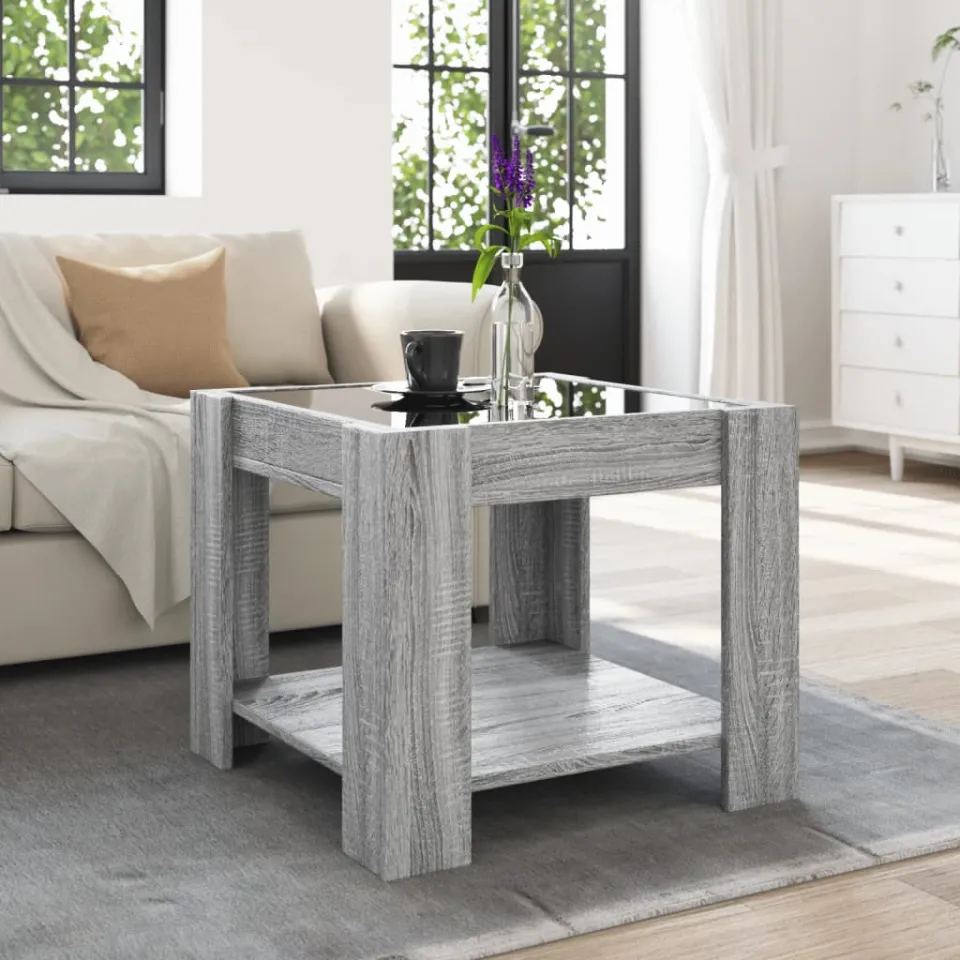 vidaXL Salontafel met LED 53x53x45 cm bewerkt hout grijs sonoma eiken