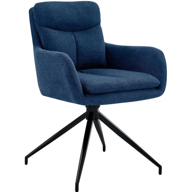CLP Somers Eetkamerstoel - met armleuning - Draaibare fauteuil - Stof/blauw