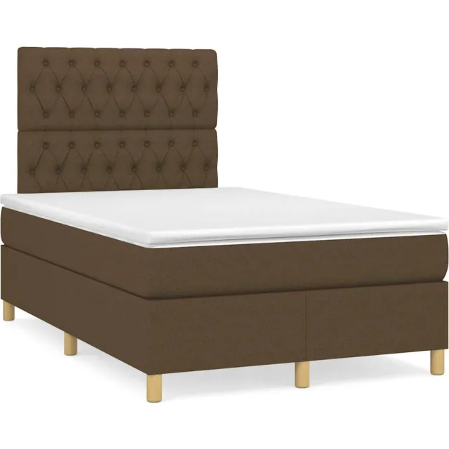 vidaXL Boxspring met matras en LED stof donkerbruin 120x190 cm bruin