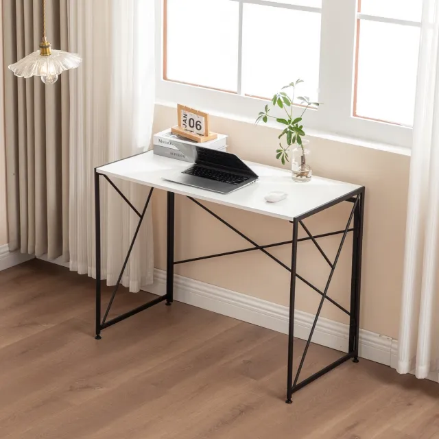 DESMIU Bureau - Inklapbaar Ontwerp Voor Kleine Ruimtes - Snel Te Monteren Voor Thuiswerk En Studie - MDF En Metaal - Wit - 99x50x75 Cm White
