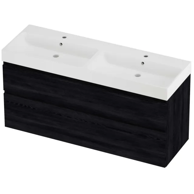 Proline Podium Badmeubelset Polystone Loft Dubbel 140x46x70 cm Mat White Black Oak Eiken