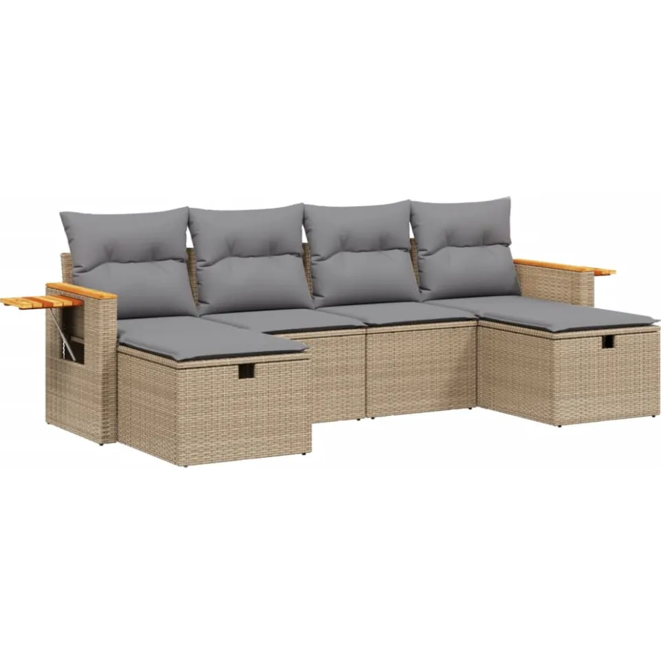 vidaXL 6-delige Loungeset met kussens poly rattan gemengd beige, foto 3
