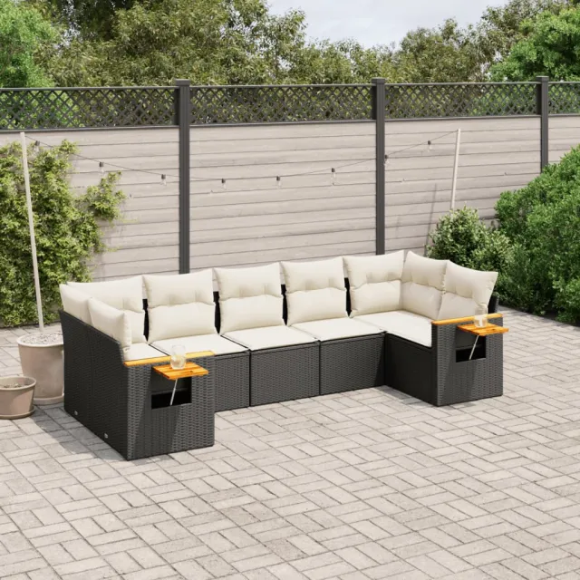 vidaXL 7-delige Loungeset met kussens poly rattan zwart, foto 2