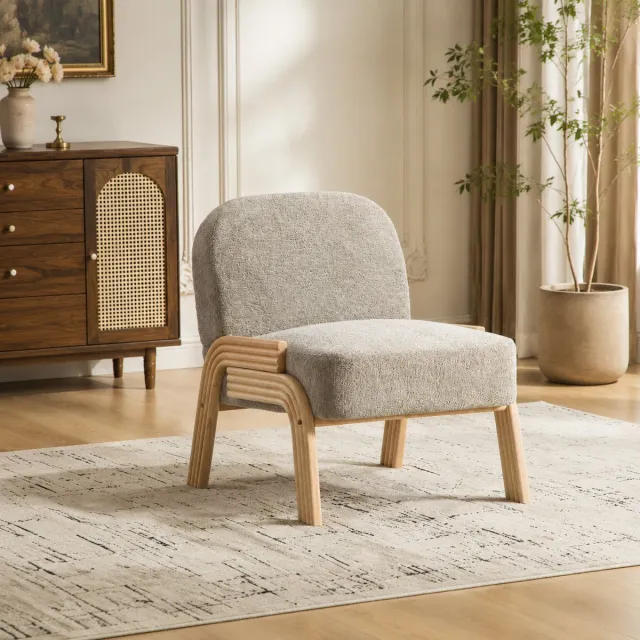 Welltin Fauteuil - Comfortabele TV-stoel - Leesstoel - Chenillestof - Zacht zitkussen - met massief houten poten - Modern design - Geschikt voor de woonkamer, slaapkamer - Grijs