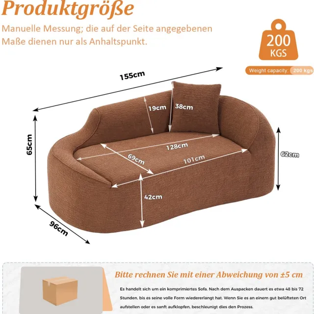 MODENUIT Chaise Longue 155 x 96 x 65 cm - Gebogen 2-Zits Met Kussen - Woonkamer - Chenille - Caramel