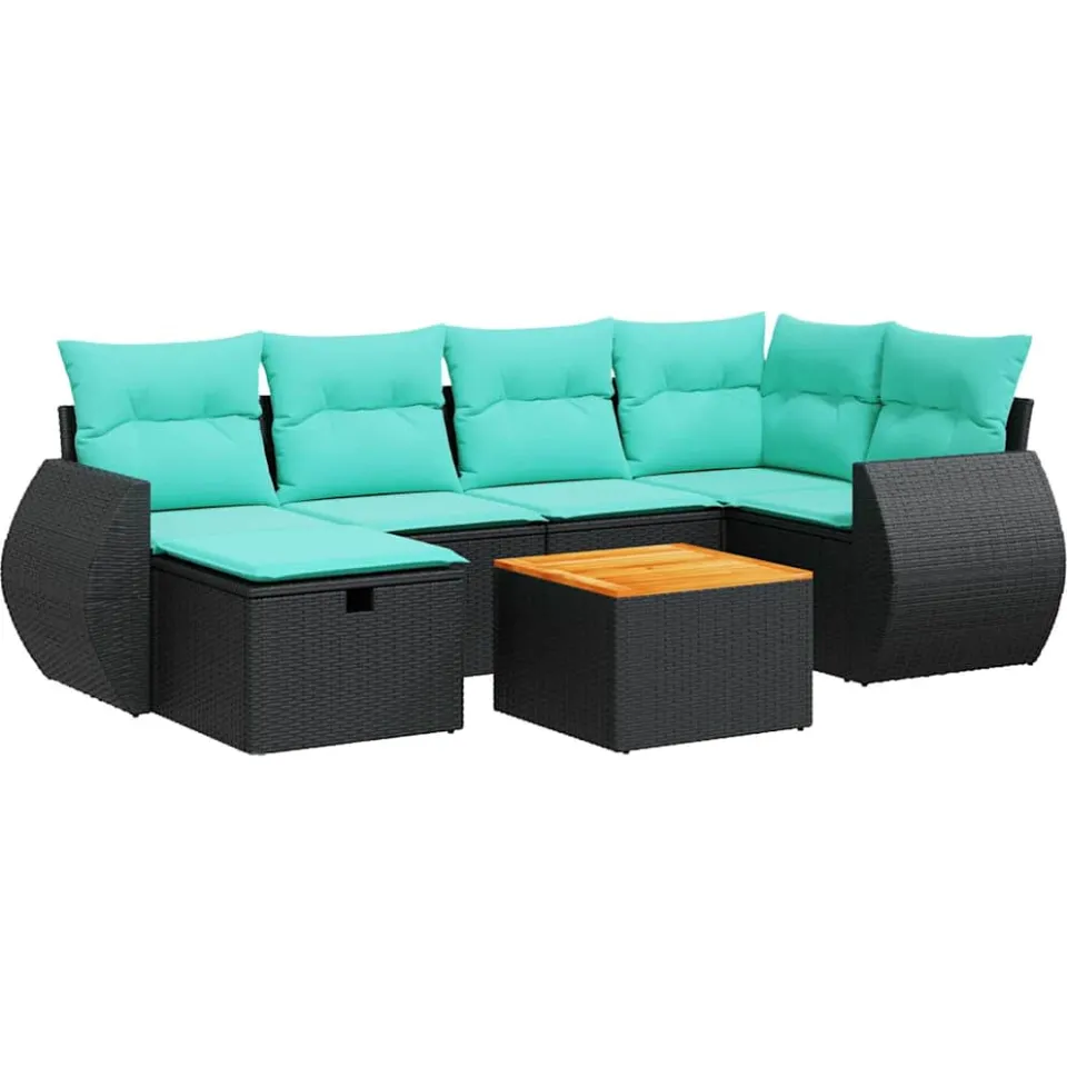 vidaXL 7-delige Loungeset met kussens poly rattan zwart