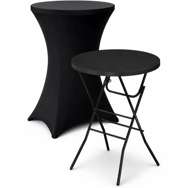ADSafety Statafel – Inclusief Statafelhoes – Statafelrok – Inklapbaar – Stevige partytafel – Bartafel - Voor binnen en buiten – Ø80 x 110 cm – Zwart Zwart 1 stuk