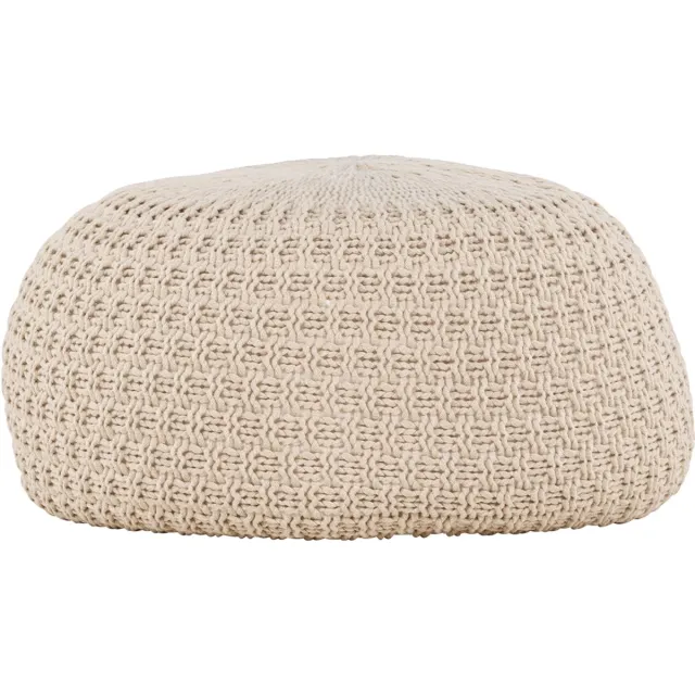 Nest living Sylvie Gevlochten Ronde Poef Beige - Voetenbank - Hocker - Stof - Ø 45 cm