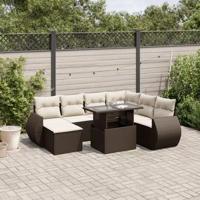 vidaXL 8-delige Loungeset met kussens poly rattan bruin, foto 2