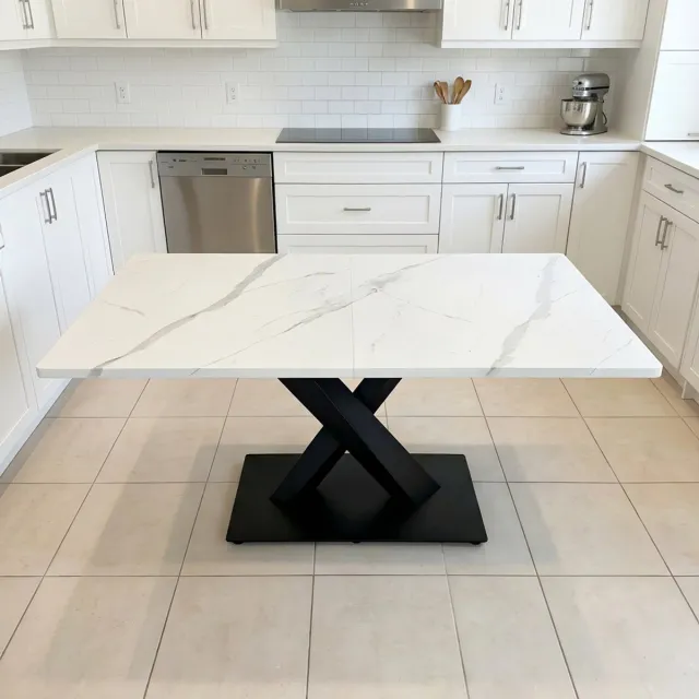 Wishdor Eettafel - Voor 6 Personen - Landelijke Stijl - Keuken Of Woonkamer - MDF En Metaal - Wit En Zwart Wit + Zwart