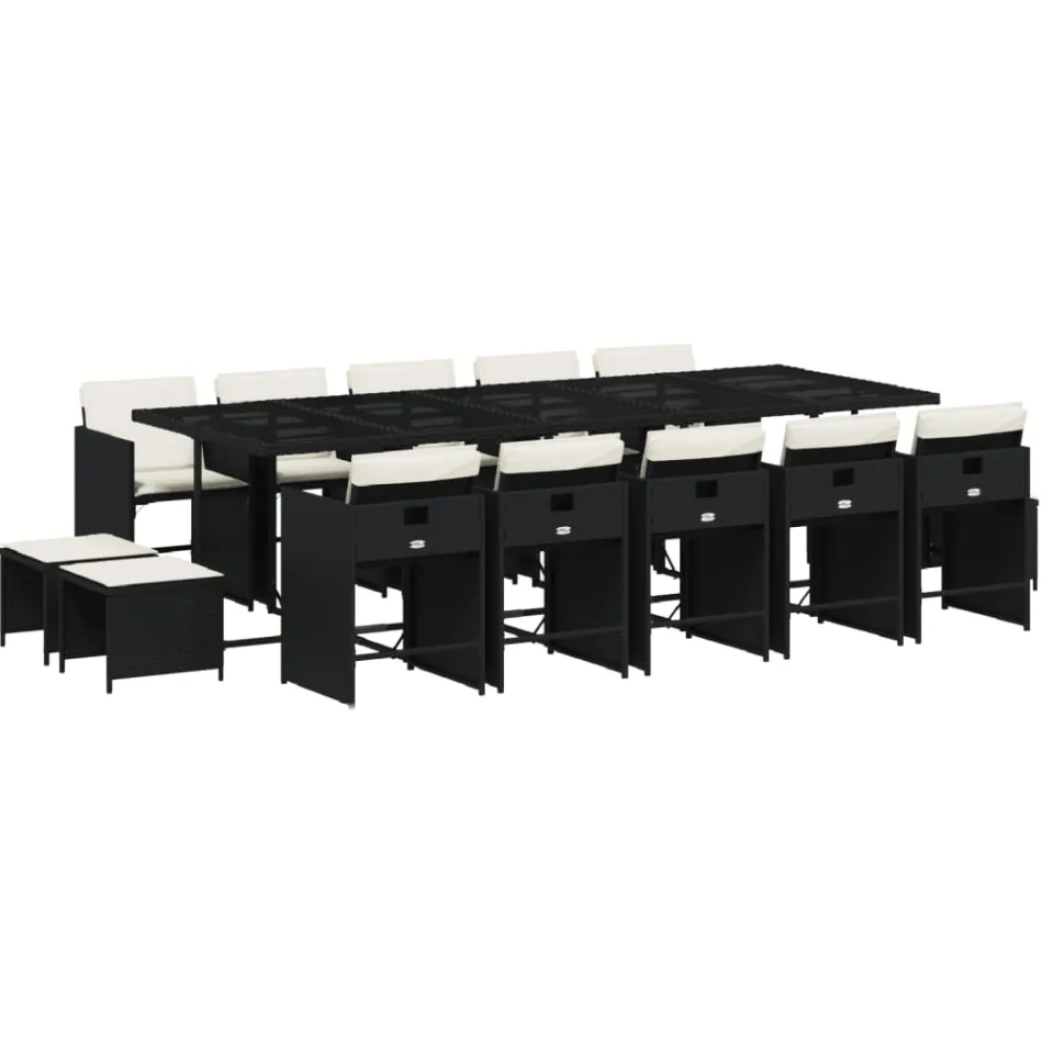 vidaXL 15-delige Tuinset met kussens poly rattan zwart, foto 3