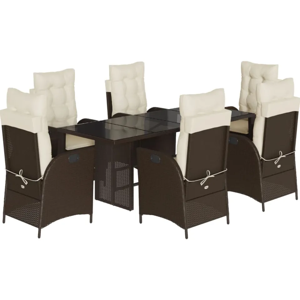 vidaXL 7-delige Tuinset met kussens poly rattan bruin, foto 3
