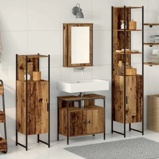 vidaXL Badkamermeubelset 4 st Oud Hout 33 x 33 x 185,5 cm Bewerkt hout bruin, foto 2