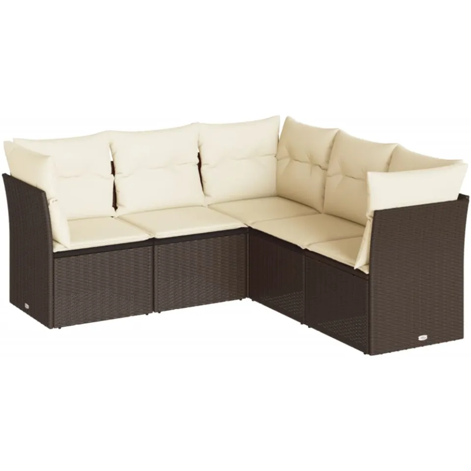 vidaXL 5-delige Loungeset met kussens poly rattan bruin, foto 3