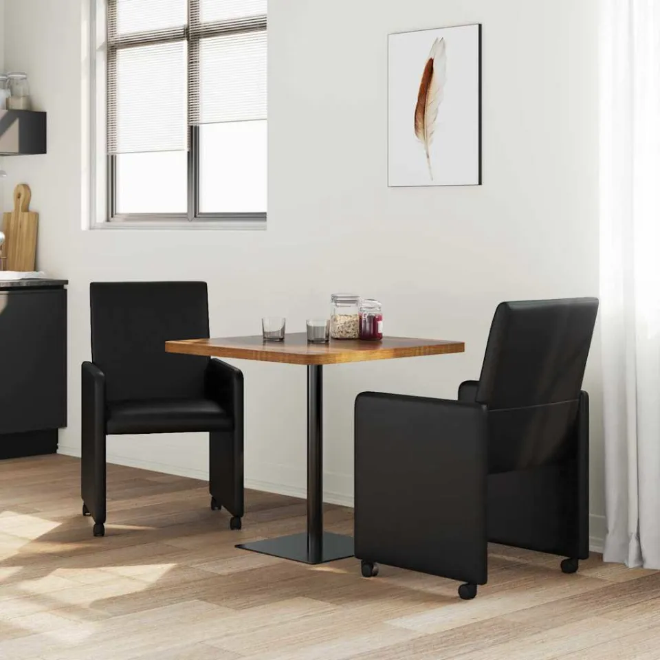 vidaXL Eetkamerstoelen met Wieltjes 2 st Kunstleer Zwart, foto 3