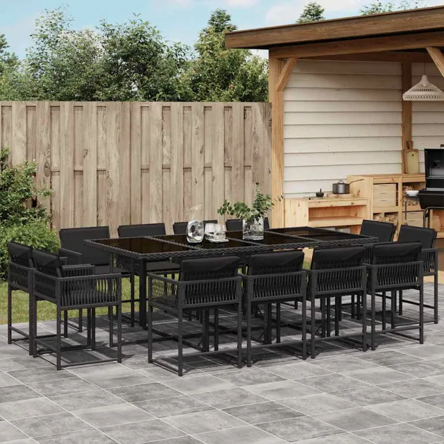 vidaXL 13-delige Tuinset met kussens poly rattan zwart, foto 2