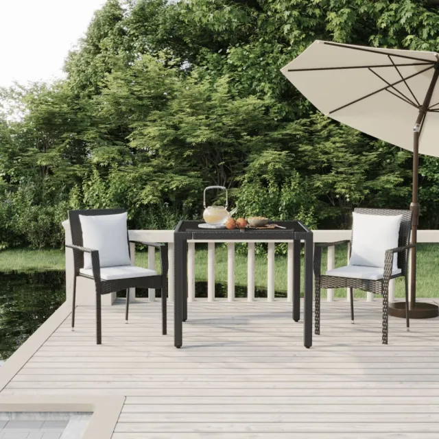 vidaXL 3-delige Tuinset met kussens poly rattan zwart, foto 2
