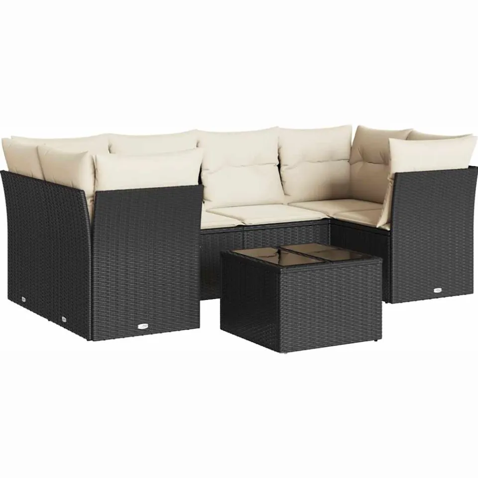 vidaXL 7-delige Loungeset met kussens poly rattan zwart
