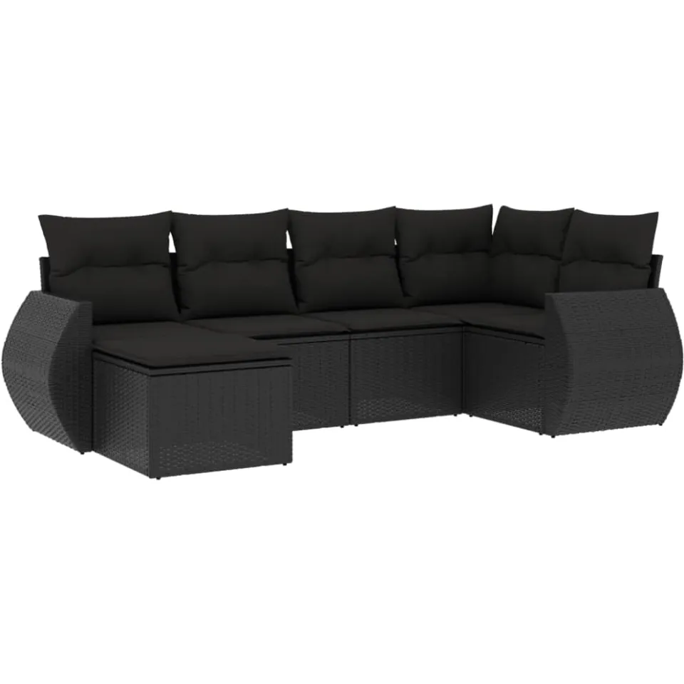 vidaXL 6-delige Loungeset met kussens poly rattan zwart, foto 3