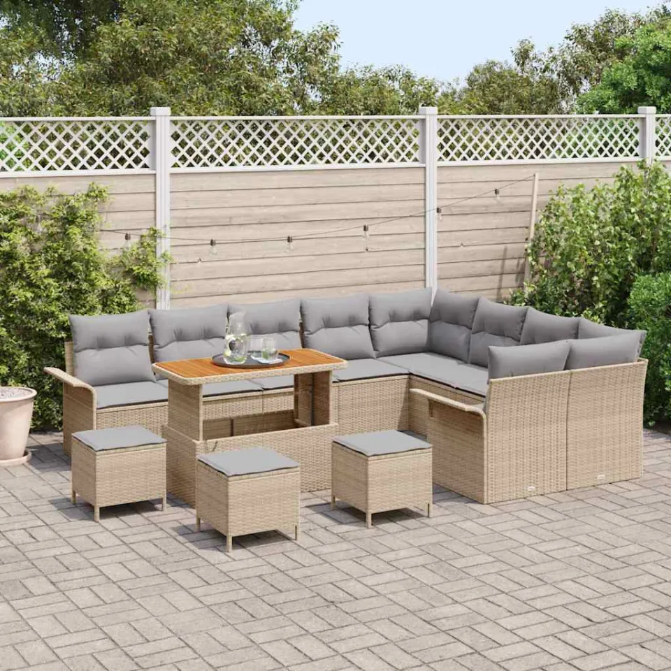 vidaXL Tuinbankenset 13 st Beige poly rattan