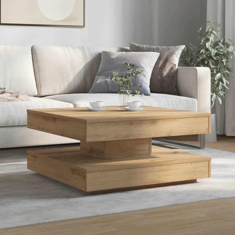 vidaXL Salontafel 360 graden draaibaar 70x70x34,5 cm artisanaal eiken, foto 2