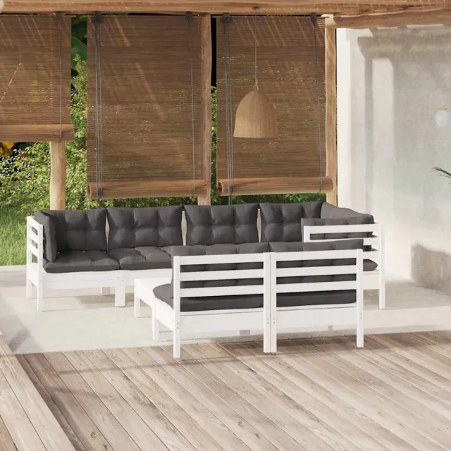 vidaXL 7-delige Loungeset met kussens massief grenenhout wit, foto 2