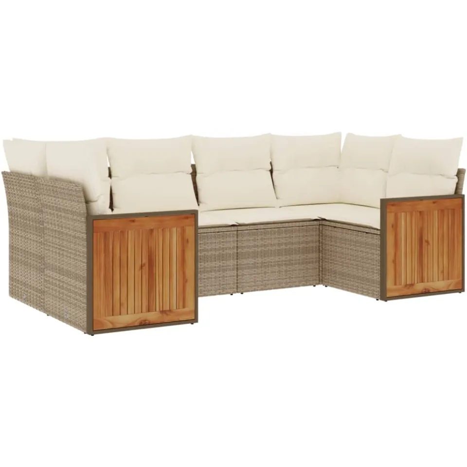 vidaXL 6-delige Loungeset met kussens poly rattan beige