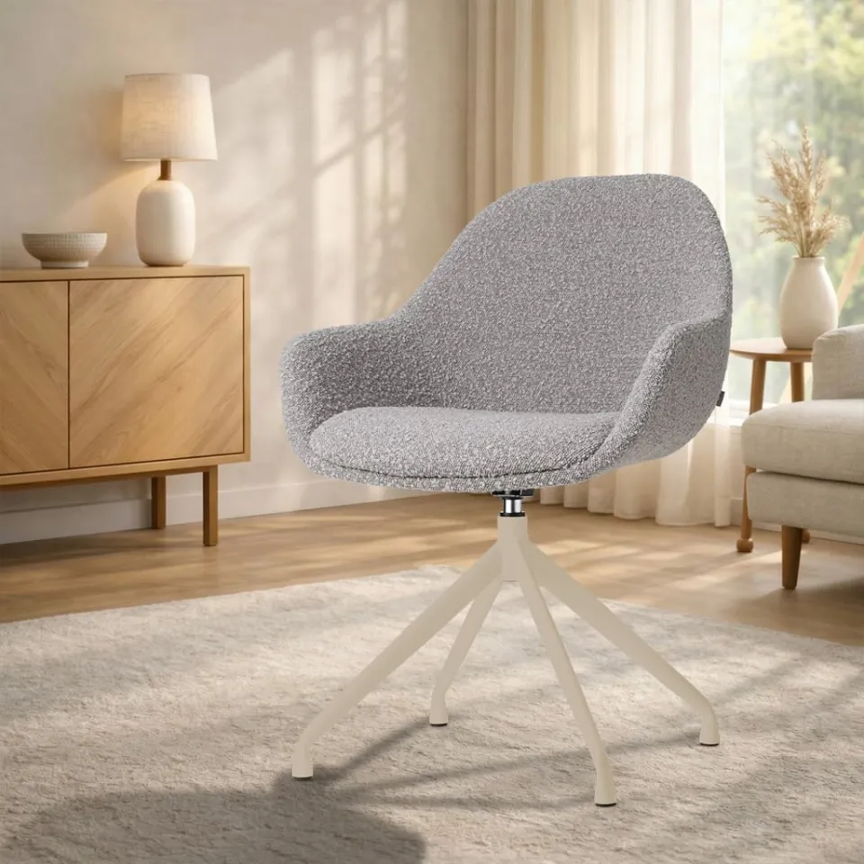 Nolon Nola-Mae draaibare eetkamerstoel bouclé taupe - beige onderstel, foto 3