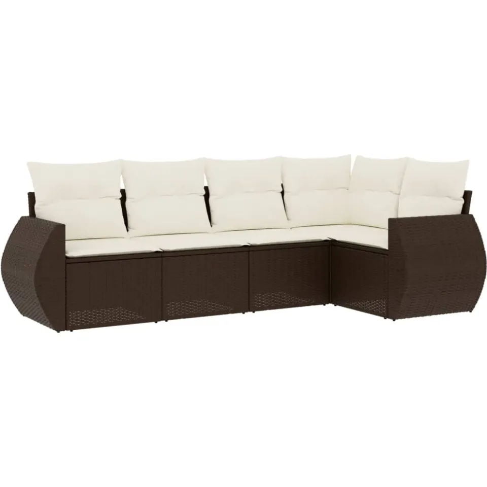 vidaXL 5-delige Loungeset met kussens poly rattan bruin, foto 3