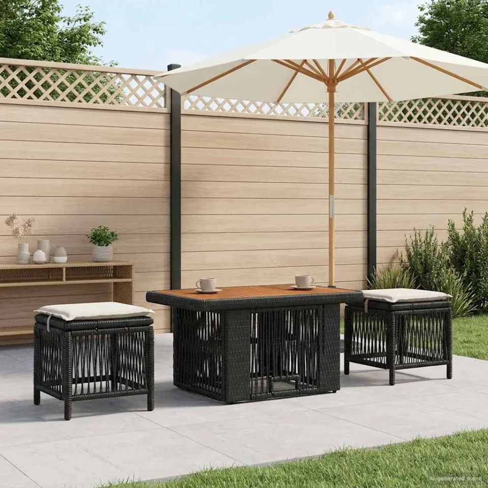 vidaXL Tuin eettafelset 3 st Zwart en Crème poly rattan, foto 3