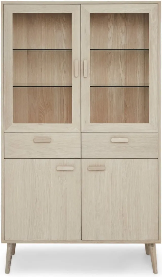G***-M Vitrinekast met Glas - Licht Eiken - Eikenhout - 110x40x187cm - Kast Porto - Giga Meubel Naturel