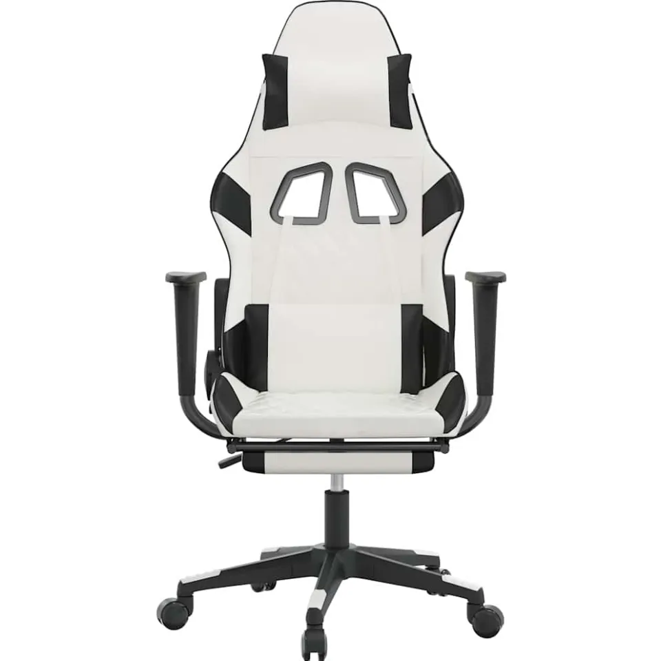 vidaXL Massage gamestoel met voetensteun kunstleer wit en zwart