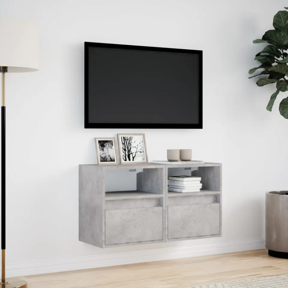 vidaXL Tv-wandmeubels met LED-verlichting 2 st 41x31x45 cm betongrijs grijs, foto 2