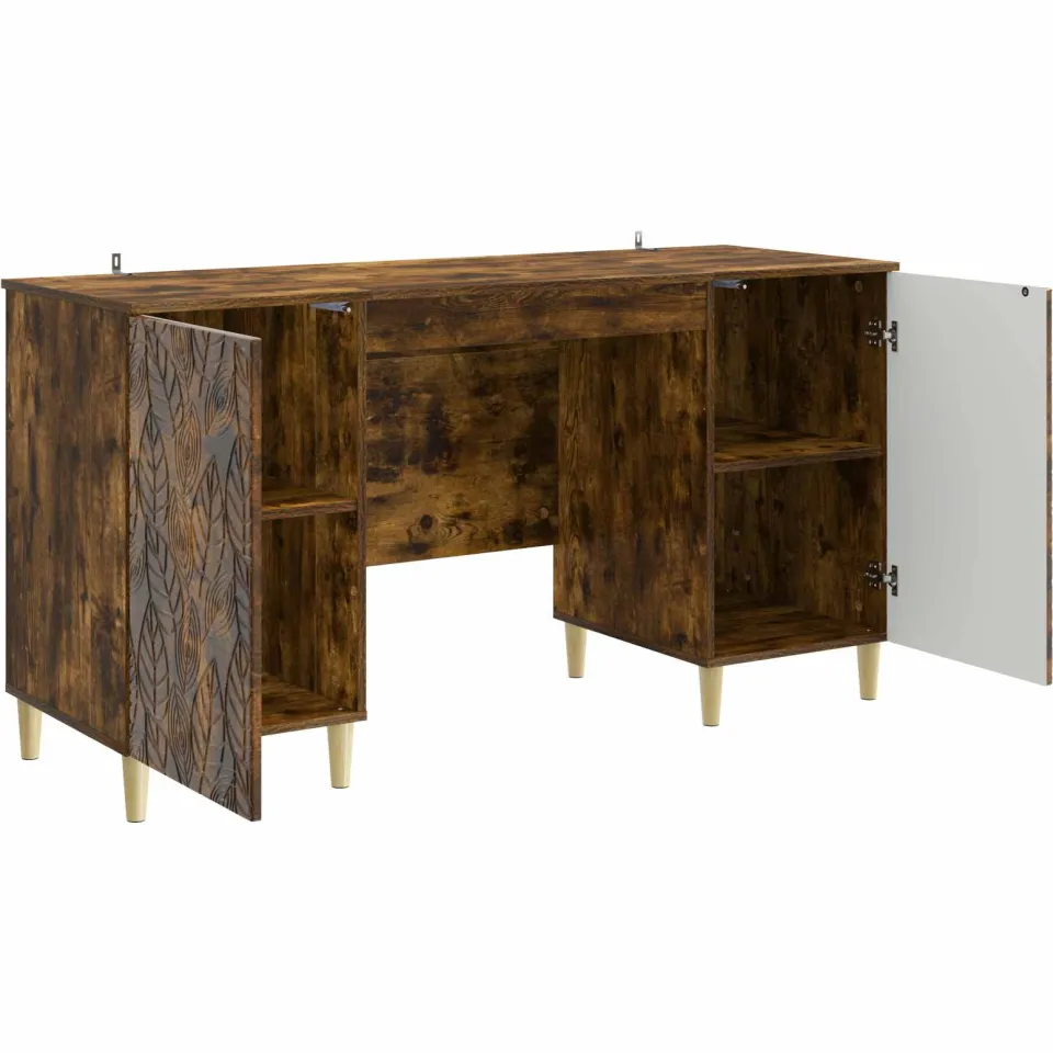 vidaXL Bureau Gerookt eiken 142,5 x 50 x 75 cm Bewerkt hout Bruin