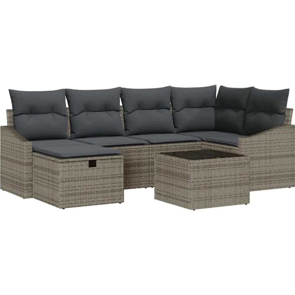 vidaXL Bankstel 7 st poly rattan Grijs