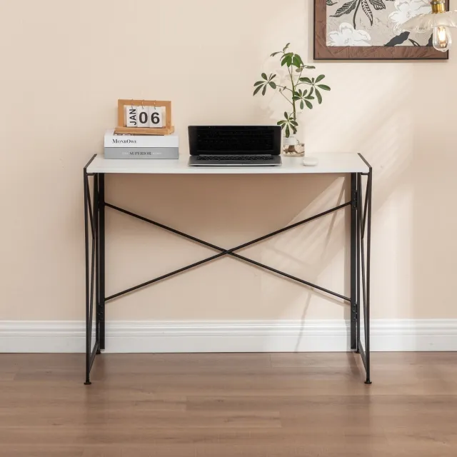 MEUNIQ Inklapbaar bureau 99 x 50 x 75 cm met wit MDF-blad en metalen onderstel, compacte computertafel voor thuiskantoor, woonkamer of slaapkamer