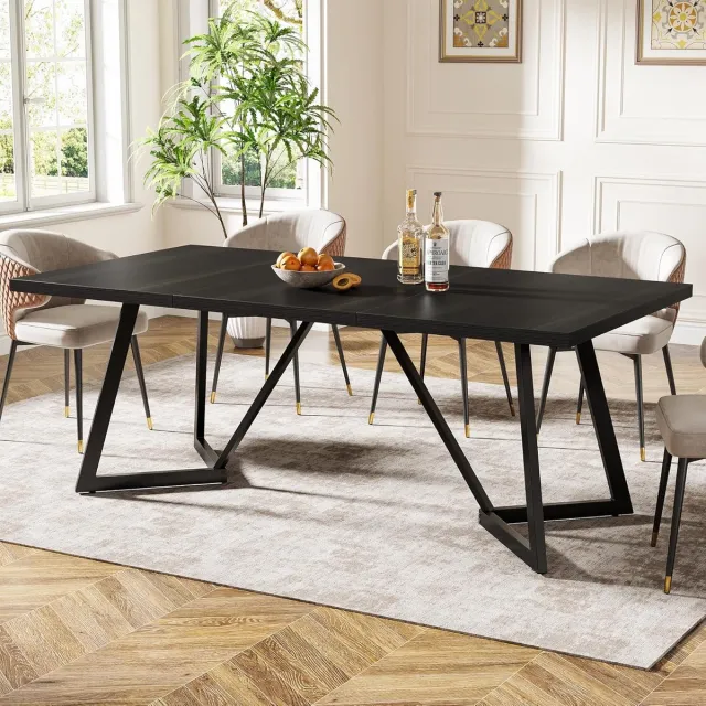 Tribesigns Eettafel voor 6-8 personen - Eettafel met Metalen Onderstel - Rechthoekige Keukentafel - Industrieel - Zwart- 180 x 80 x 75 cm