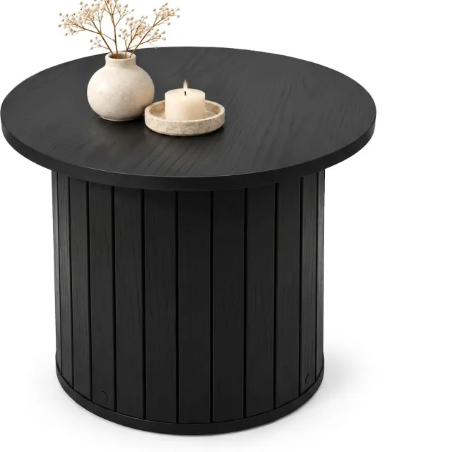 Akord Salontafel NUBO / Zwart / 48 cm / Rond / Geribbeld / 48 x 48 x 42 cm