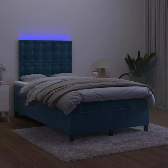 vidaXL Boxspring met matras en LED fluweel donkerblauw 120x190 cm blauw