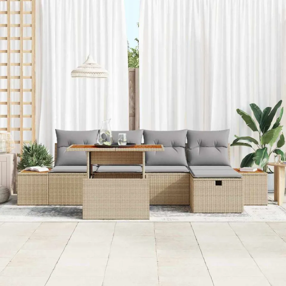vidaXL Tuin Sofa Set 6 st Beige poly rattan