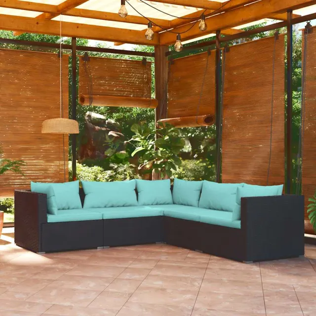 vidaXL 5-delige Loungeset met kussens poly rattan zwart, foto 2