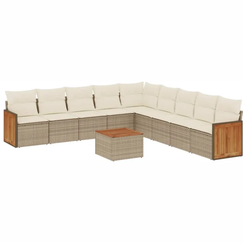 vidaXL 10-delige Loungeset met kussens poly rattan beige
