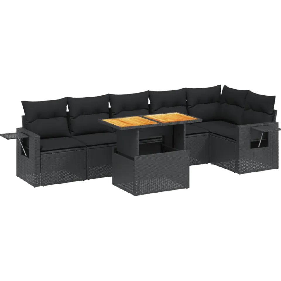 vidaXL 7-delige Loungeset met kussens poly rattan zwart