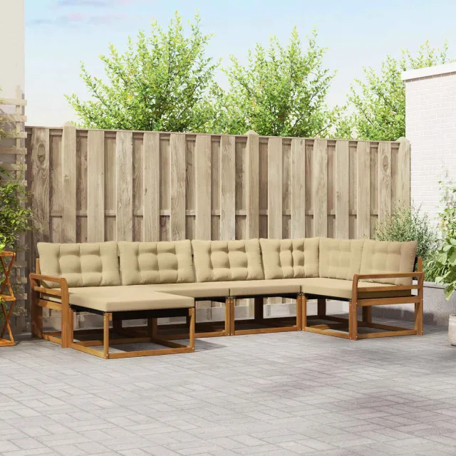 vidaXL Buiten bankenset 6 st 6-zits Natuurlijk en Beige