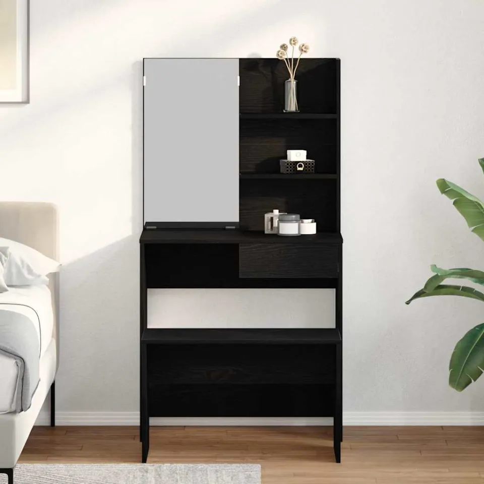 vidaXL Toilettafel Set 2 st Zwart Eiken 74,5 x 40 x 141 cm, foto 3