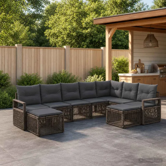 vidaXL Tuinbankenset 9 st 9-zits Grijs poly rattan, foto 2