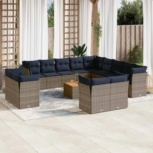 vidaXL 14-delige Loungeset met kussens poly rattan grijs, foto 2