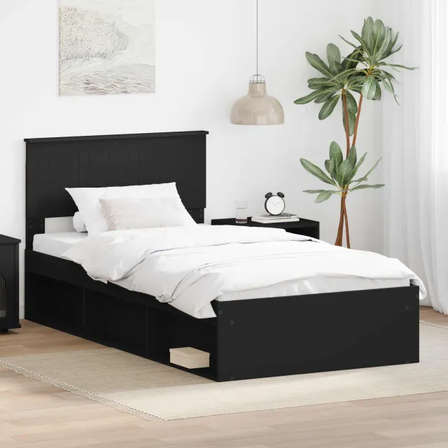 vidaXL Bedframe met hoofdeinde Zwart 100 x 200 cm Massief grenenhout